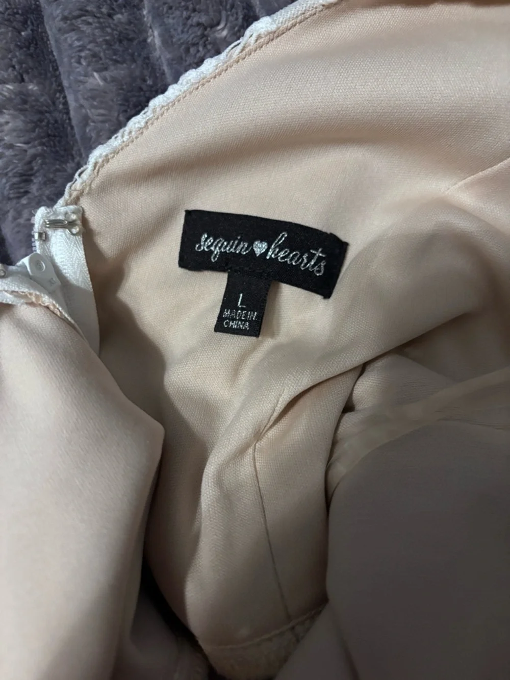 Sequin Hearts Lace Fit & Flare Mini Dress Ivory Boho Coquette Size Large - Picture 7 of 7